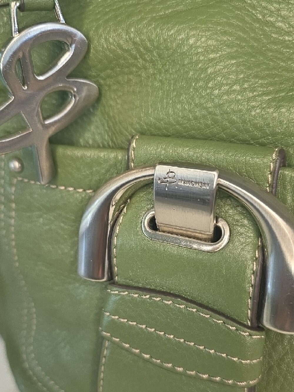 b. makowsky Olive Green Leather Crossbody with Silver Hardware - Picture 3 of 13